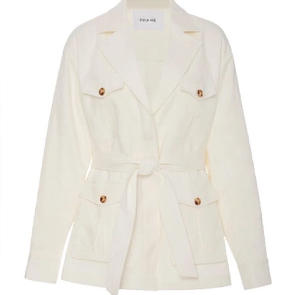 Frame Linen Off White Jacket With Tie Waist